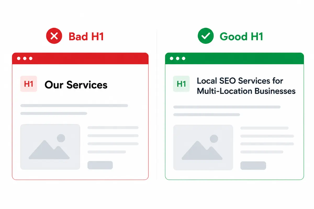 Good H1 vs bad H1 example for SEO
