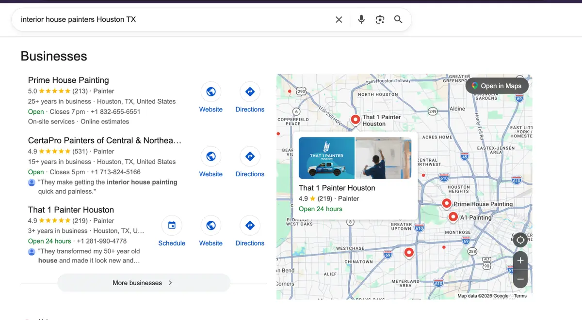 google search results for painters in houston