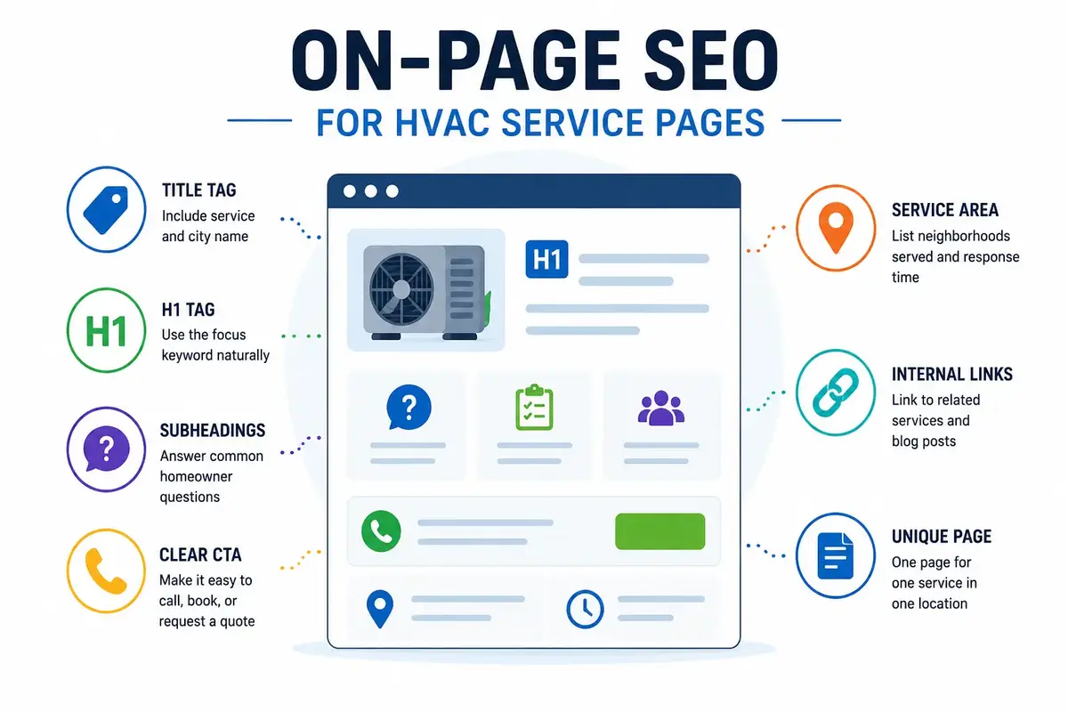 7 on-page seo tips for hvac companies infographic