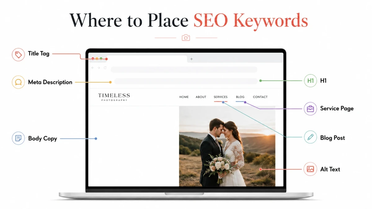 Illustration showing where to place SEO keywords on a page