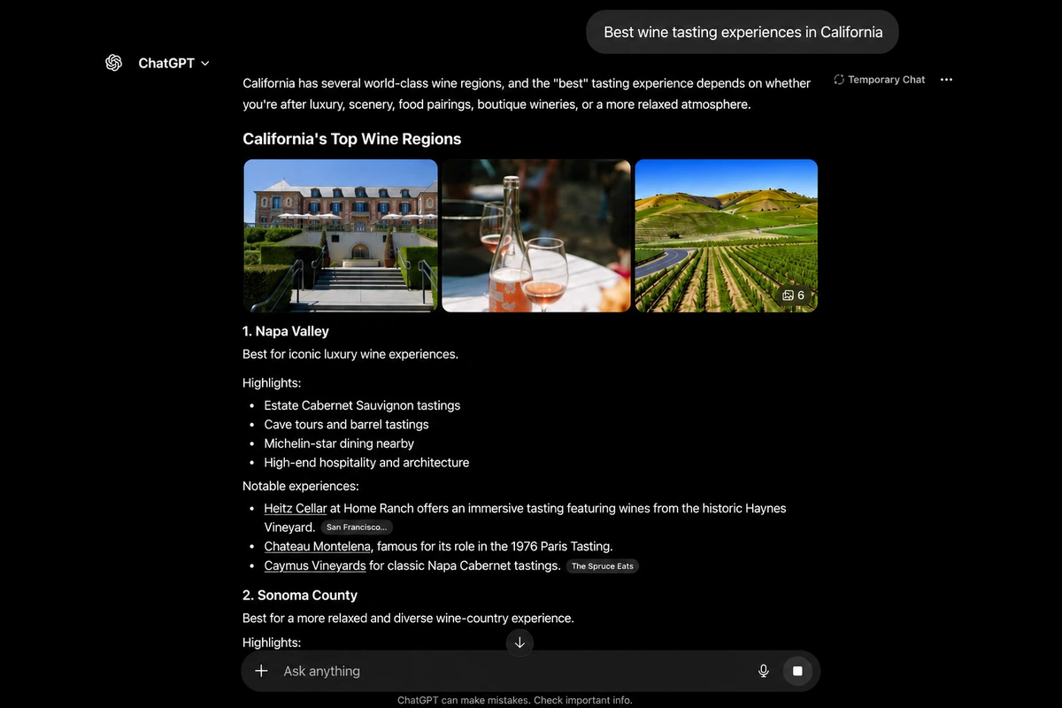 chatgpt results for wineries